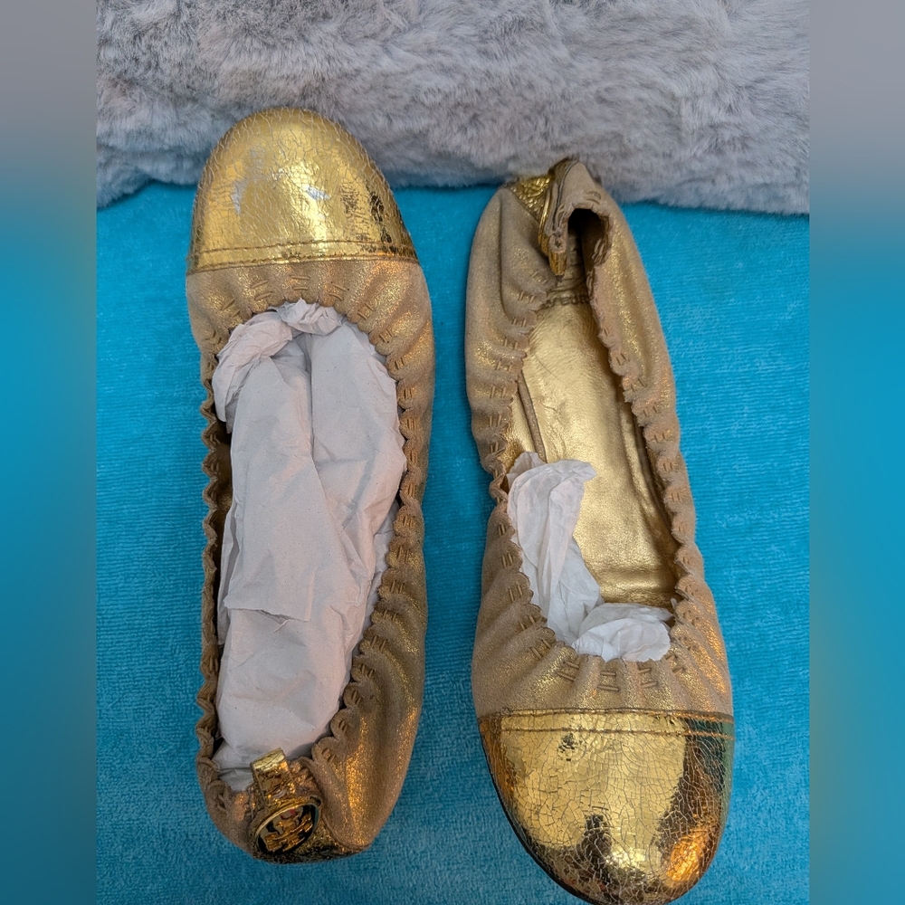 Tory Burch Abbey Metallic Flats Size 11